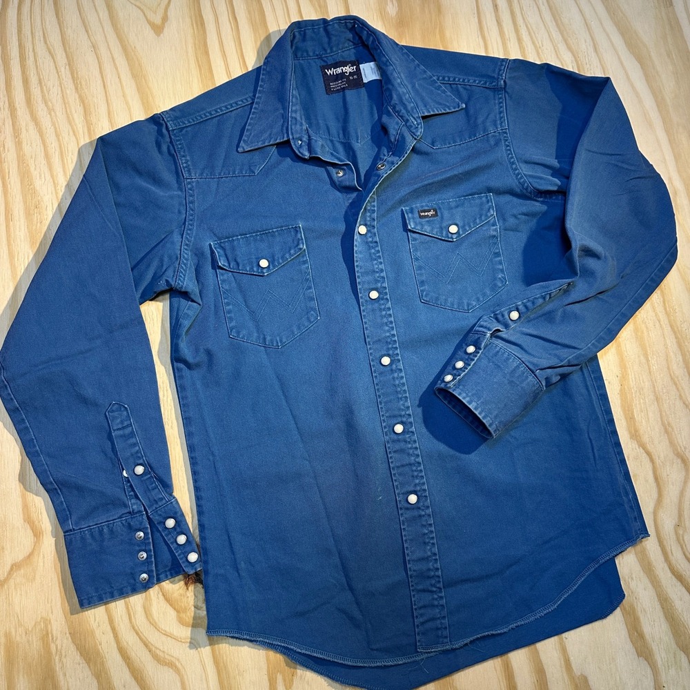 Wrangler Mens Blue Western Pearl Snap Work Shirt 16-35 Regular Fit X-Long Tails